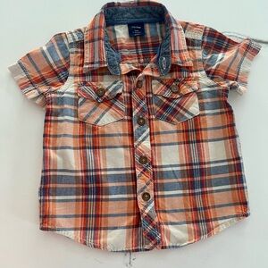 3/$10  GAP Kids Plaid Button-Down Shirt in Orange and Blue